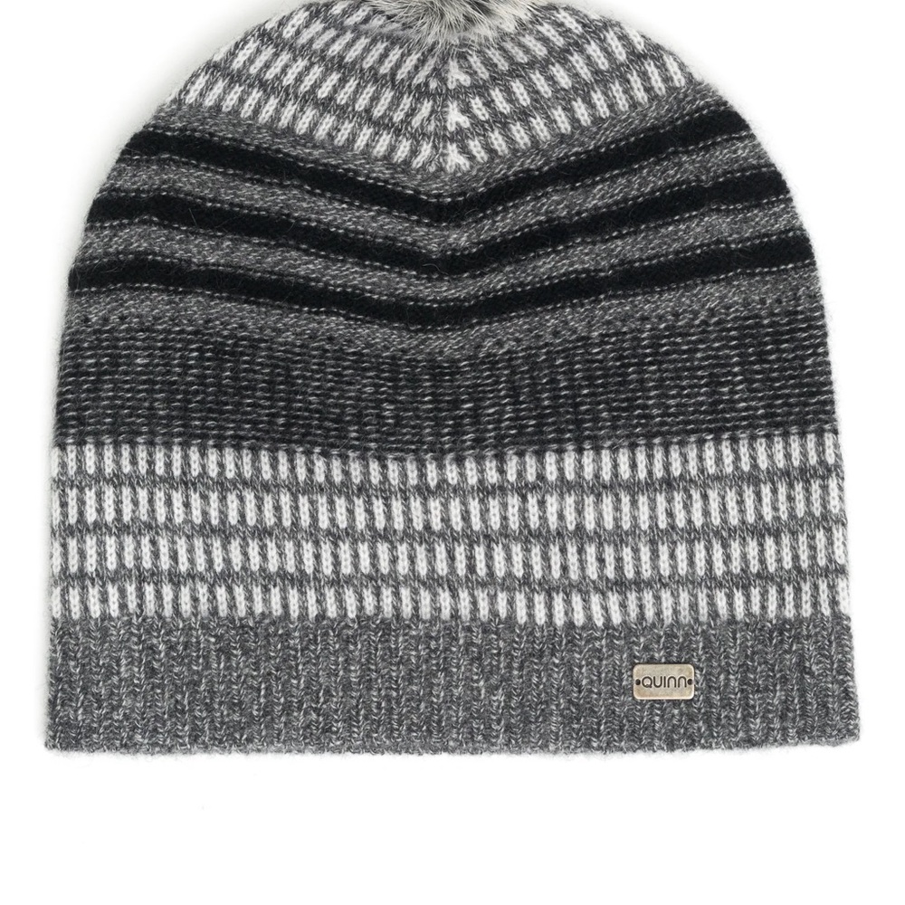 Quinn Striped Gray Beanie 100% Cashmere